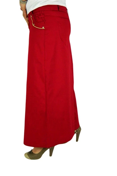 Kadın Kırmızı Uzun Etek MNLS87002 - Resim 5