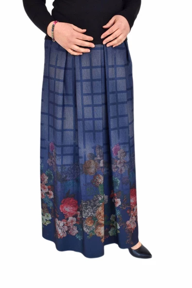 Kadın Lacivert Pileli Uzun Etek SZ16K272 - Resim 7