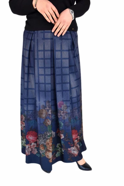 Kadın Lacivert Pileli Uzun Etek SZ16K272 ürün görseli