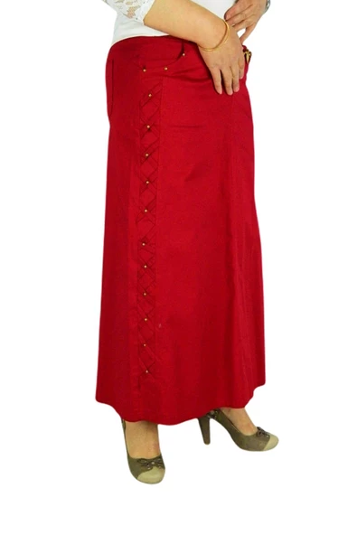 Kadın Kırmızı Uzun Etek MNLS87002 - Resim 7