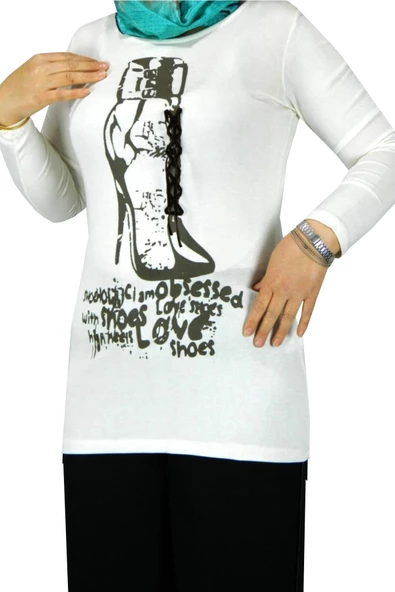 Kadın Beyaz Viskon Baskılı Bluz 35424 - Resim 3