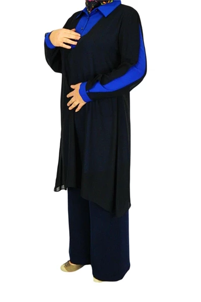 Kadın Siyah 2 li Şifon Tunik MS0217 - Resim 2