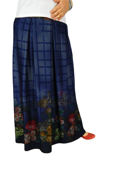 Kadın Lacivert Pileli Uzun Etek SZ16K272 - Resim 2