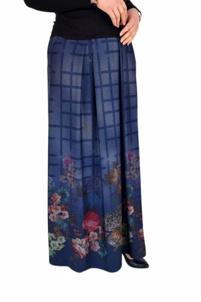 Kadın Lacivert Pileli Uzun Etek SZ16K272 - Resim 5