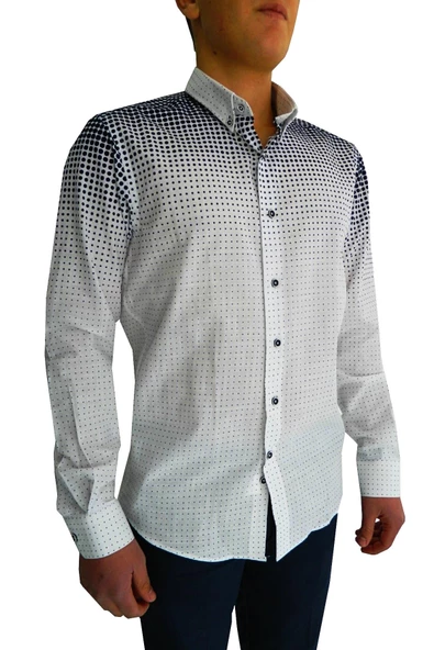 Erkek Silim Fit Puantiyeli Gömlek BGL-ST00992 - Resim 3