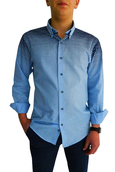 Erkek Silim Fit Puantiyeli Gömlek BGL-ST00992 - Resim 6