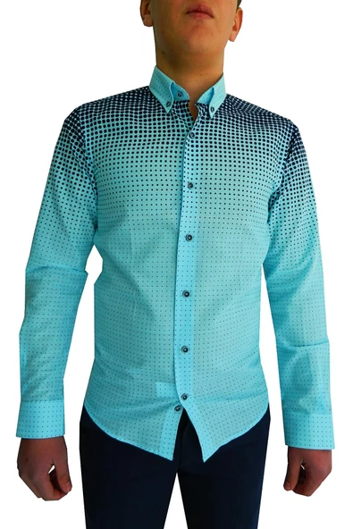 Erkek Silim Fit Puantiyeli Gömlek BGL-ST00992 - Resim 7
