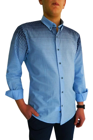 Erkek Silim Fit Puantiyeli Gömlek BGL-ST00992 - Resim 4