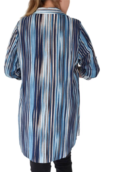 Kadın Mavi Çizğili Kol Kıvırmalı Tunik BGL-ST02105 - Resim 4