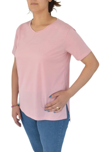 Kadın V Yaka Ön Kısa Arka Uzun Tişört BGL-ST02088 - Resim 6