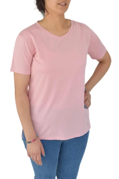 Kadın V Yaka Ön Kısa Arka Uzun Tişört BGL-ST02088 - Resim 9