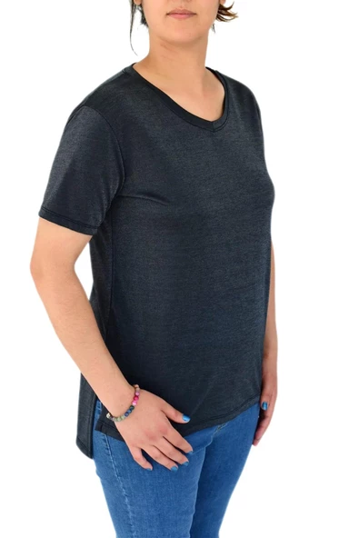 Kadın V Yaka Ön Kısa Arka Uzun Tişört BGL-ST02088 - Resim 10