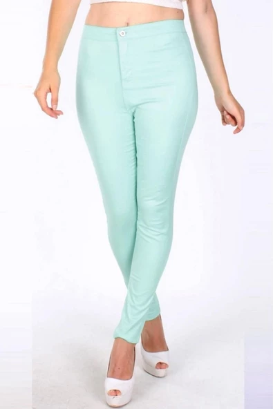 Kadın Kanvas Dar Paça Pantolon Mint Yeşili 239-004668-1200 - Resim 4