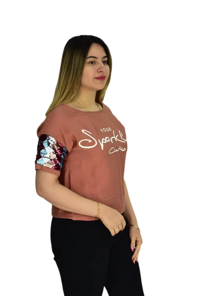 Kadın Payet Kol Pullu Bluz 19049 - 4