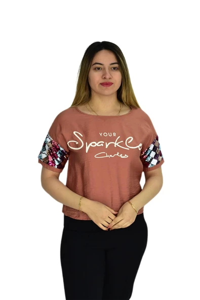 Kadın Payet Kol Pullu Bluz 19049 - 2