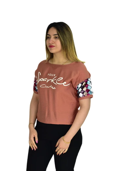 Kadın Payet Kol Pullu Bluz 19049 - 3