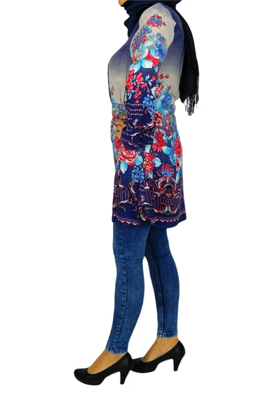 Kadın Lacivert Çiçekli Tunik AKR303 - Resim 5