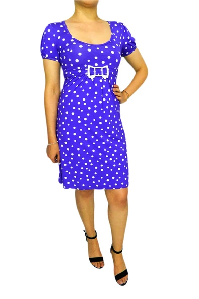 Kadın Mor Puanlı Elbise BELL4065 - Resim 3