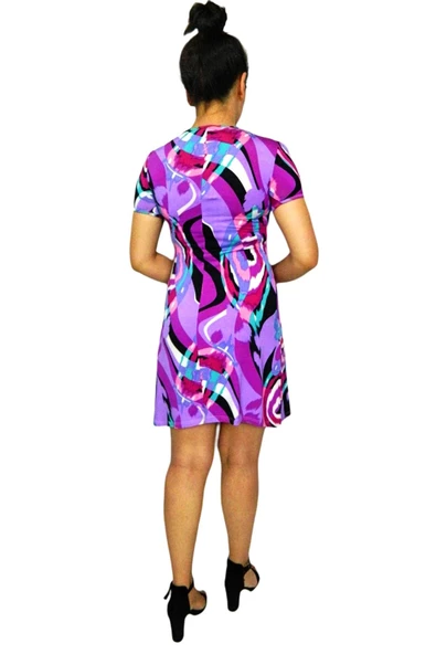 Kadın Mor V Yaka Elbise BGL-ST00714 - Resim 5