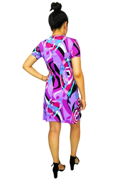 Kadın Mor V Yaka Elbise BGL-ST00714 - Resim 4