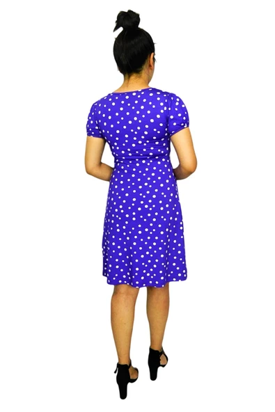 Kadın Mor Puanlı Elbise BELL4065 - Resim 4