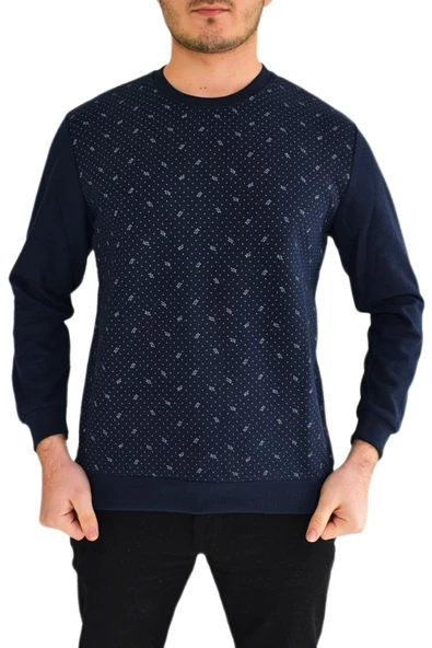 Erkek Sıfır Yaka Sweat Yaprak Desenli BGL-ST01705 - 2