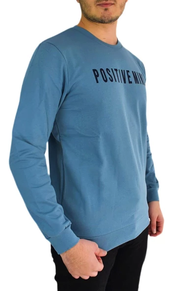Erkek Sıfır Yaka Posıtıve Yazılı Sweat BGL-ST01721 - Resim 8