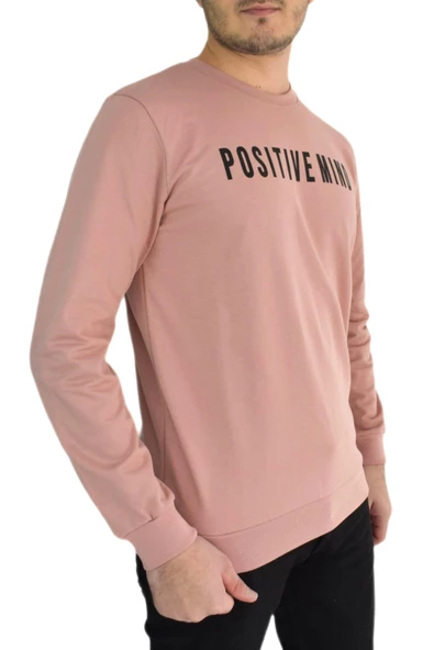 Erkek Sıfır Yaka Posıtıve Yazılı Sweat BGL-ST01721 - Resim 9