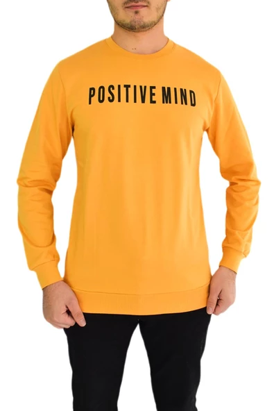 Erkek Sıfır Yaka Posıtıve Yazılı Sweat BGL-ST01721 - Resim 6