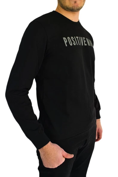 Erkek Sıfır Yaka Posıtıve Yazılı Sweat BGL-ST01721 - Resim 11