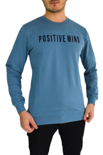 Erkek Sıfır Yaka Posıtıve Yazılı Sweat BGL-ST01721 - Resim 4