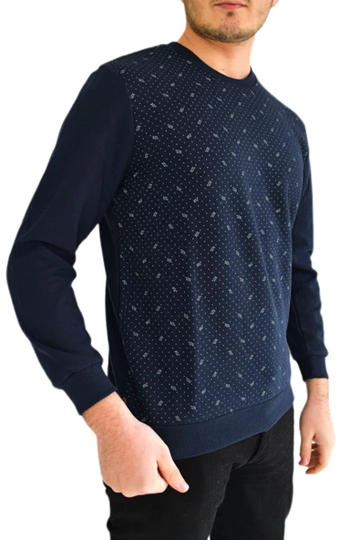Erkek Sıfır Yaka Sweat Yaprak Desenli BGL-ST01705 - 6