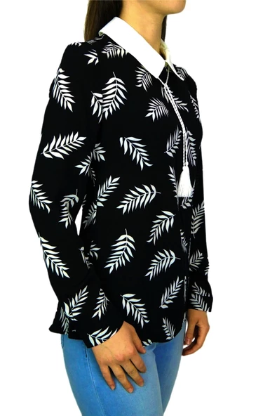 Kadın Krep Yaprak Bluz SM3018 - Resim 6