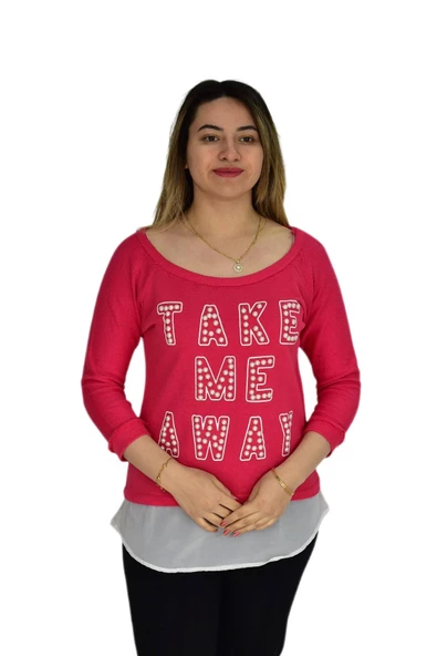 Kadın Boncuk İşli Kayık Yaka Sweat BRG-37415 - 5