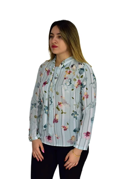 Kadın Yeşil Desenli Bluz BGL-ST00592 - Resim 4