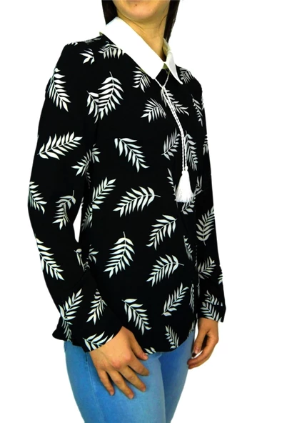 Kadın Krep Yaprak Bluz SM3018 - Resim 4