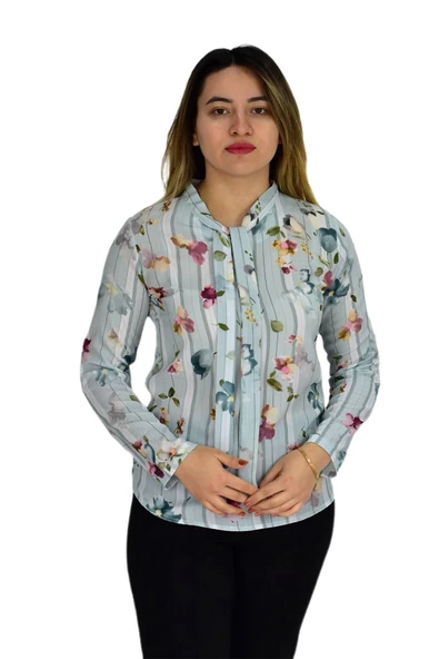 Kadın Yeşil Desenli Bluz BGL-ST00592 - Resim 3