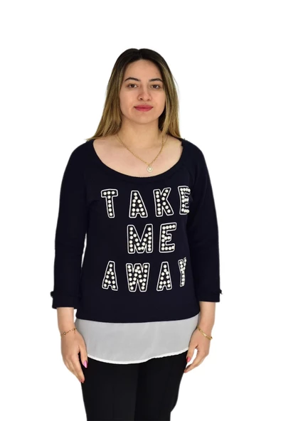 Kadın Boncuk İşli Kayık Yaka Sweat BRG-37415 - 4