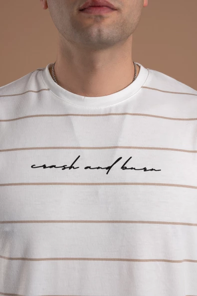 OVERSİZE ÇİZGİLİ SIFIR YAKA ERKEK PENYE T-SHİRT - Resim 5