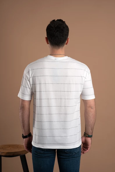 OVERSİZE ÇİZGİLİ SIFIR YAKA ERKEK PENYE T-SHİRT - Resim 12