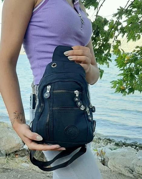 Fiyra bb1 Siyah Krinkıl Kumaş Beş Bölmeli  Body Bag Bayan Çanta - 5
