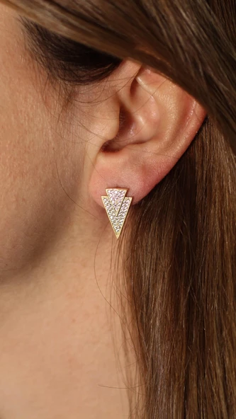 925 Ayar Gümüş V Taşlı Küpe - Resim 6