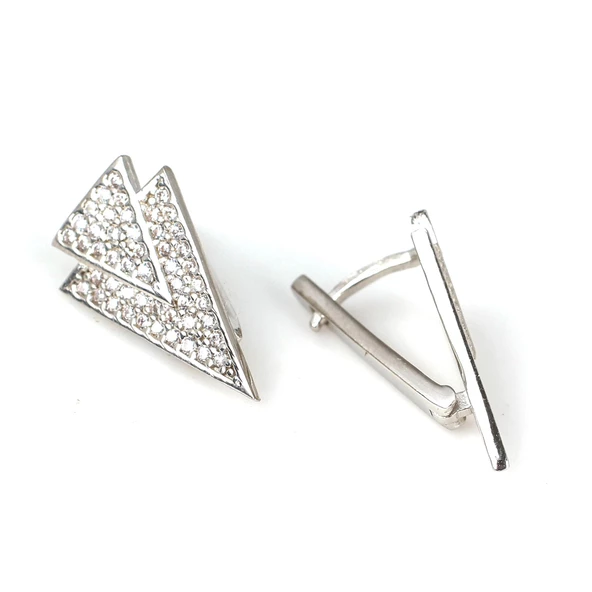 925 Ayar Gümüş V Taşlı Küpe - Resim 3