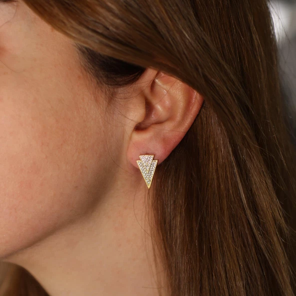 925 Ayar Gümüş V Taşlı Küpe ürün görseli