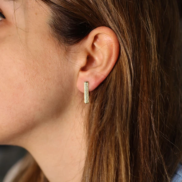 925 Ayar Gümüş Çubuk Taşlı Küpe