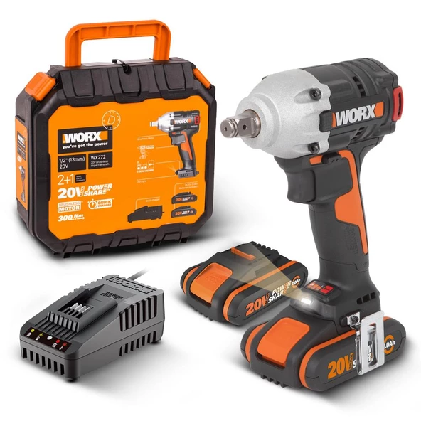 Worx Wx272 20Volt/2.0Ah Li-İon Çift Akülü Şarjlı 300Nm Kömürsüz Profesyonel Somun Sıkma