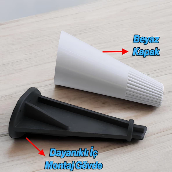 Açılı Konik 4 Adet Beyaz 12 cm Mobilya Yükseltici Baza Ayağı Koltuk Kanepe Altı Puf Ayakları - 2