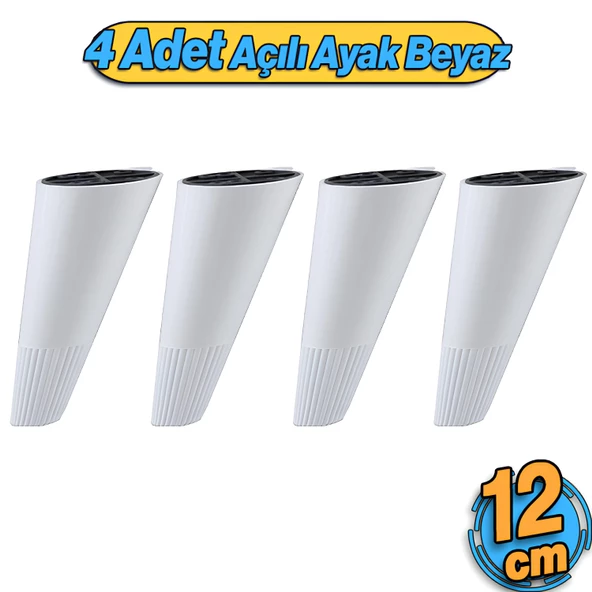 Açılı Konik 4 Adet Beyaz 12 cm Mobilya Yükseltici Baza Ayağı Koltuk Kanepe Altı Puf Ayakları