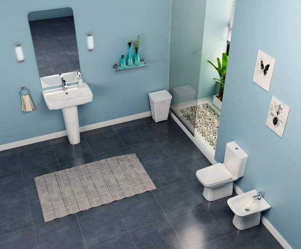 Turkuaz Duru Klozet Alttan,Rezervuar,İç Takım ve Yavaş İnce Kapak - Resim 3