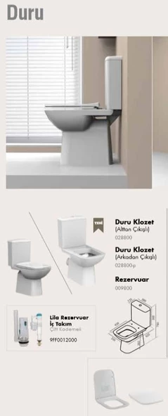 Turkuaz Duru Klozet Alttan,Rezervuar,İç Takım ve Yavaş İnce Kapak - Resim 4